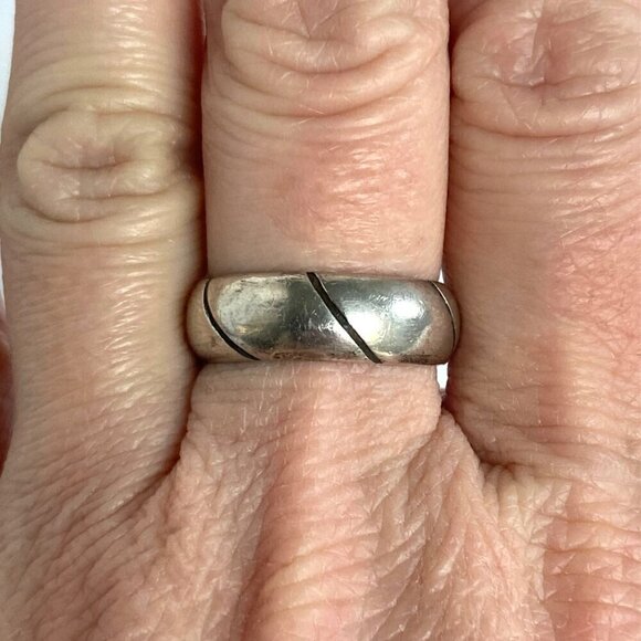 Sterling Silver 925 Mexico Horizontal Textured 6.5MM Rounded Band Ring Sz 7.5 - Picture 1 of 16